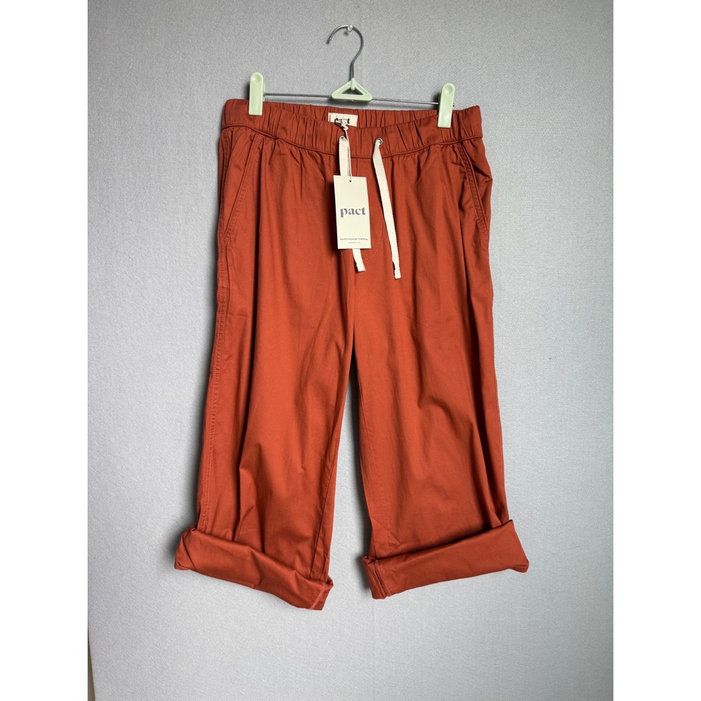 Pact Daily Twill Crop Pants Women's M NWT Rust Orange Organic Cotton Stretch